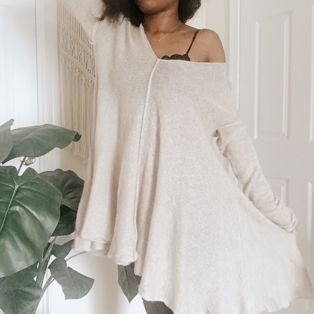 Free People • Cream V-Neck Sweater Dress